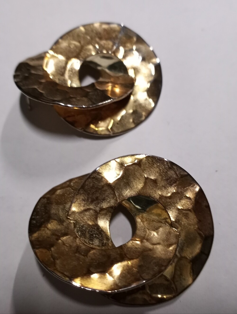 Vintage Hammered Gold-Tone Circular Post Earrings